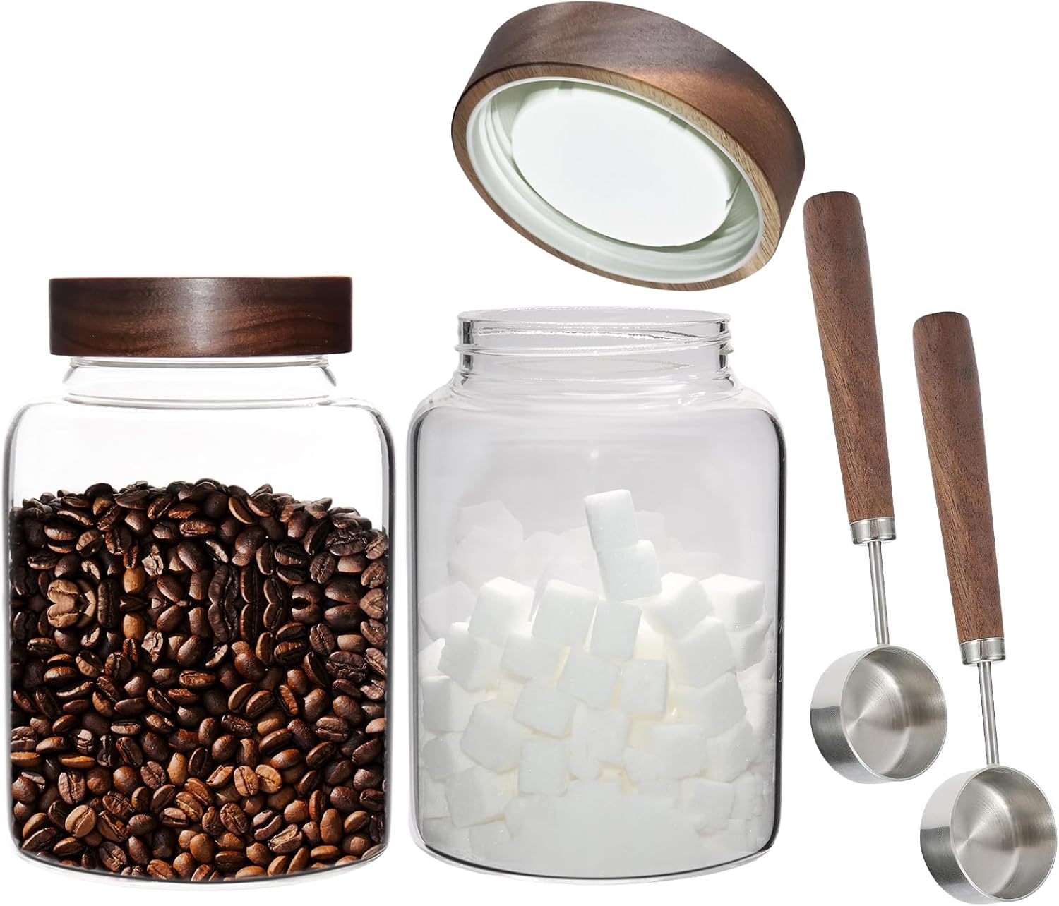 Glass Coffee Jars with Wooden Lid for Kitchen Storage 2-Pack