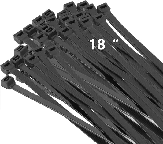 100PCS 18 Heavy-Duty Black Zip Ties - Strong & UV Resistant