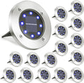 Solar Ground Lights Outdoor 16 Pack 8 LED - Blue Pathway Disks