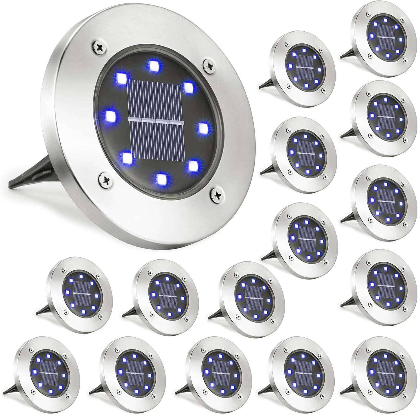 LYHOPE Solar Ground Lights Outdoor - 16 Pack LED Disk Lights