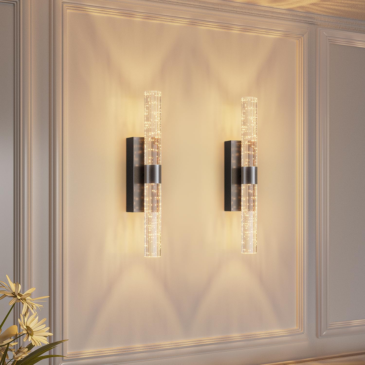 Battery Operated Black Wall Sconces Set of 2 for Home Decor