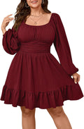 Womens Plus Size Dress with Long Lantern Sleeves and Ruffles