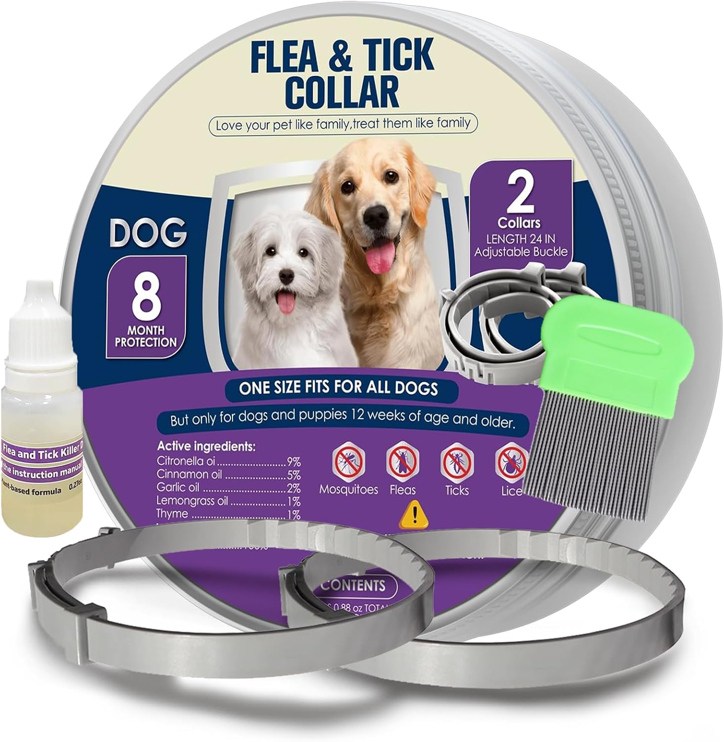 Flea Collars for Dogs - 8 Months Waterproof Protection & Comfort