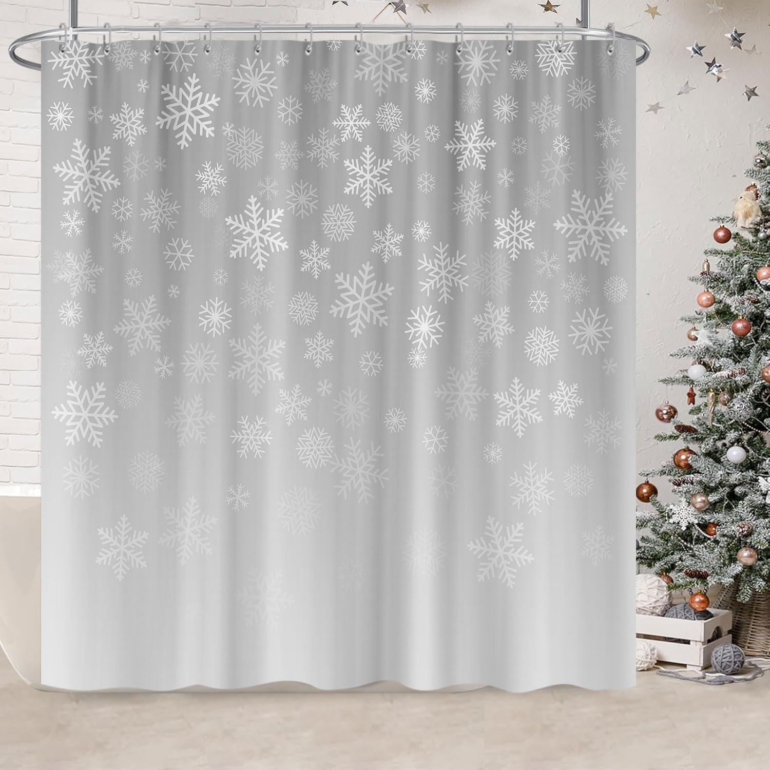 Winter Snowflakes Shower Curtain - Rustic Holiday Charm