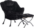 HollyHOME Lazy Chair with Foldable Ottoman - Plush Faux Fur Lounge