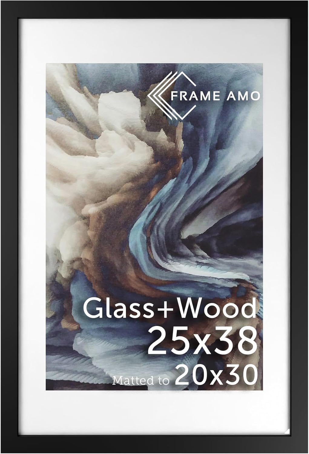 Black Solid Wood Poster Frame with White Mat for 20x30 Image