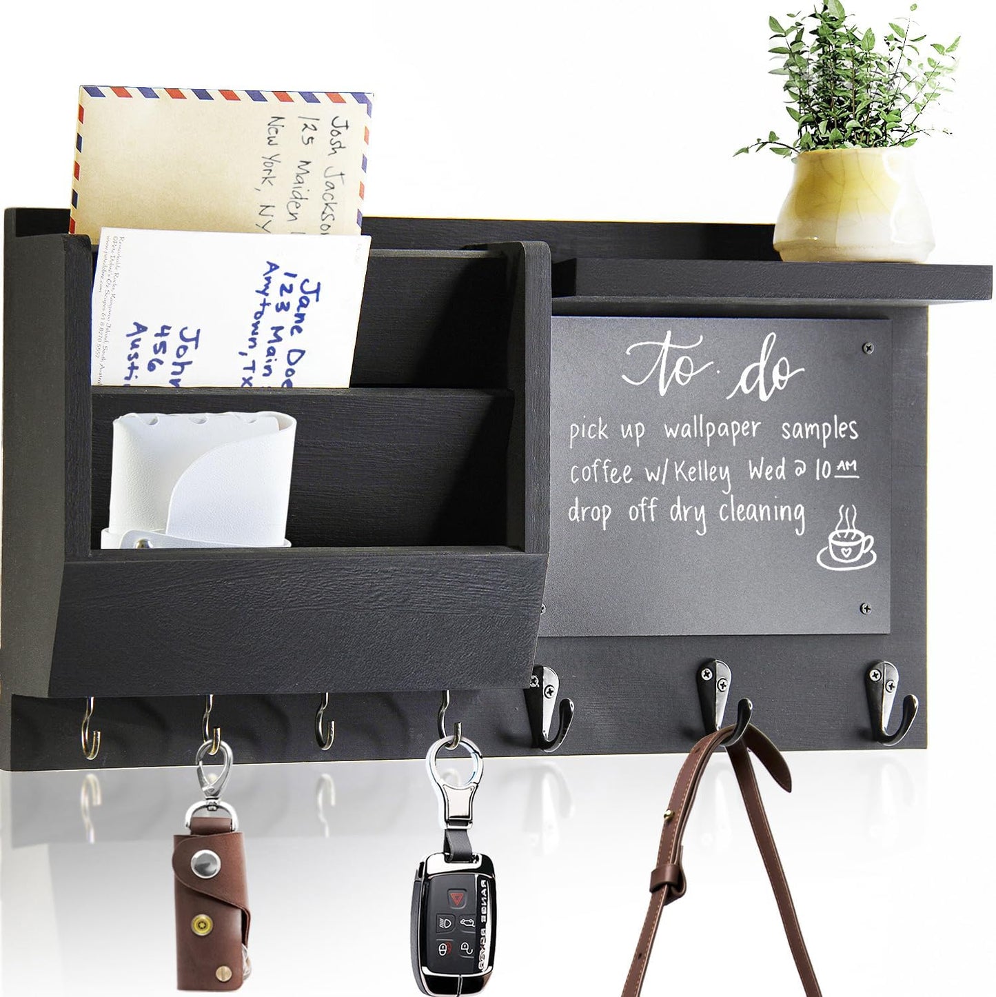 Key Holder for Wall - Stylish Mail Organizer with Shelf