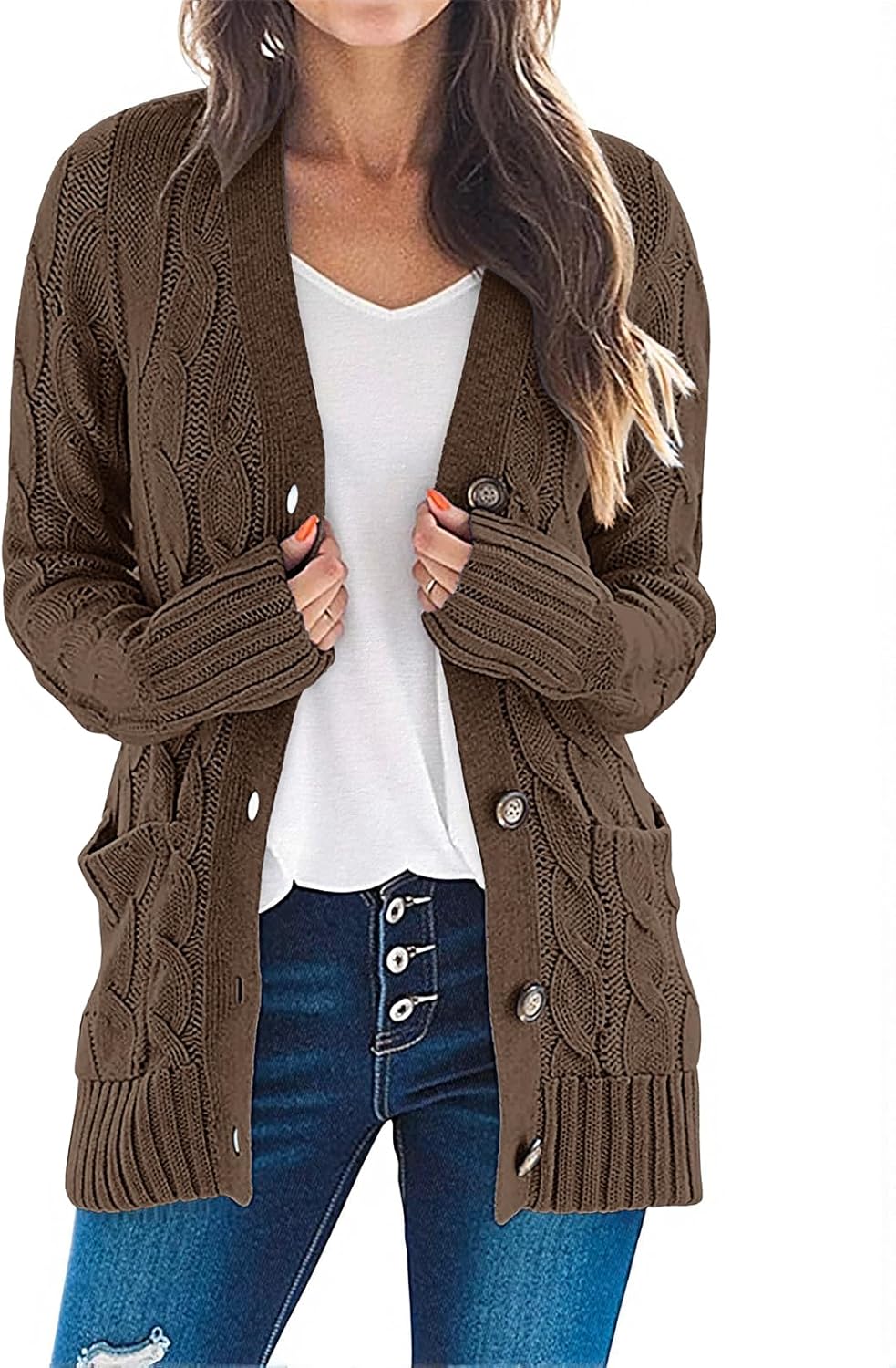 Cable Knit Cardigan for Women - Cozy Open Front Sweater