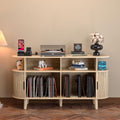 Large Round Record Player Stand with Charging Station - Mid Century