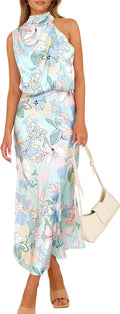 PRETTYGARDEN Women's 2025 Satin Maxi Dress - Elegant Mock Neck