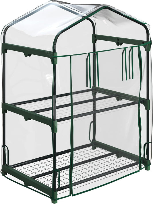 Portable 2 Tier Mini Greenhouse - Steel Frame, PVC Cover - Indoor/Outdoor - 27 x 19 x 37.5-Inch by Home-Complete