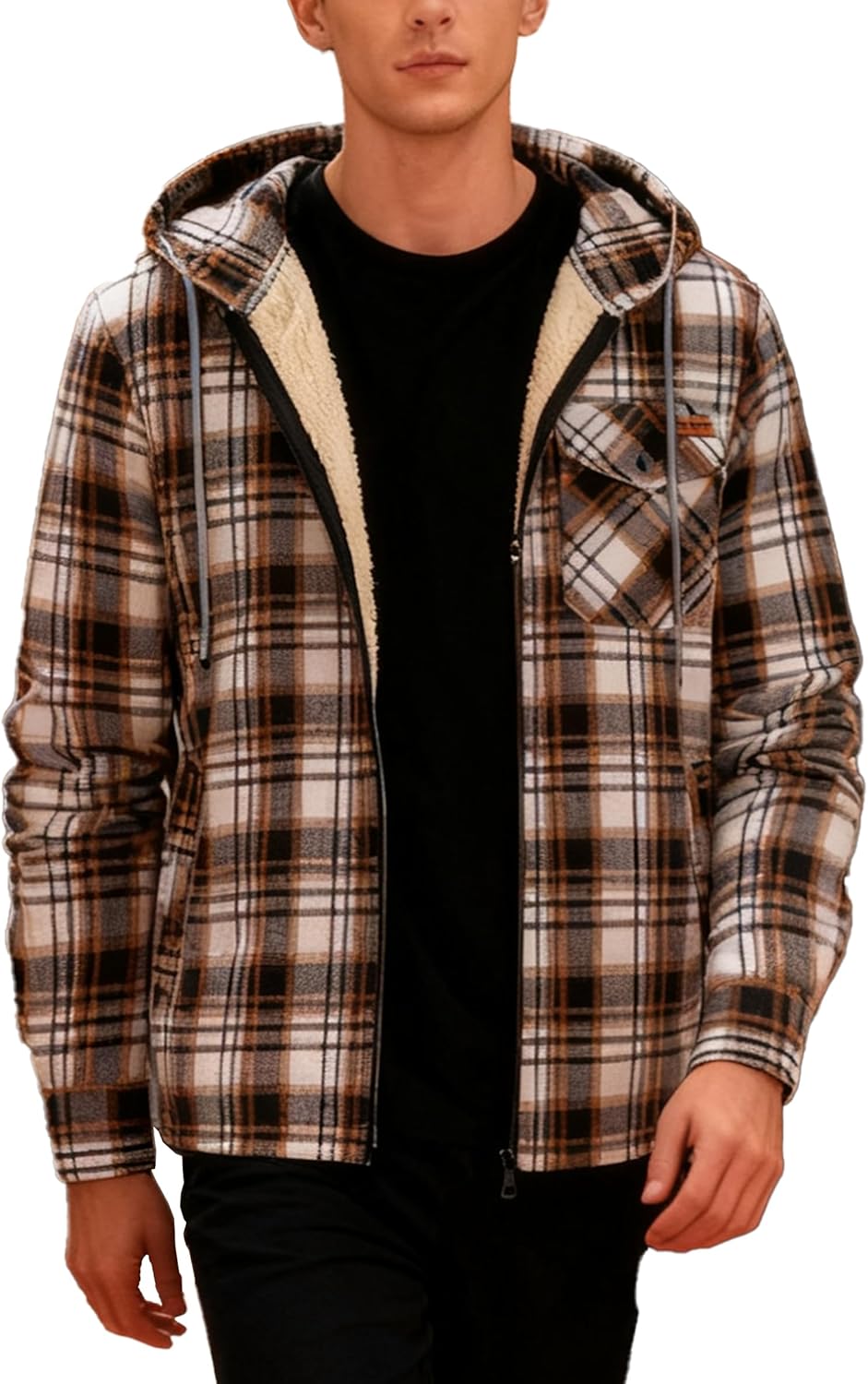 ZITY Men's Zipper Hoodies Flannel Shirt Jacket for Winter Warmth