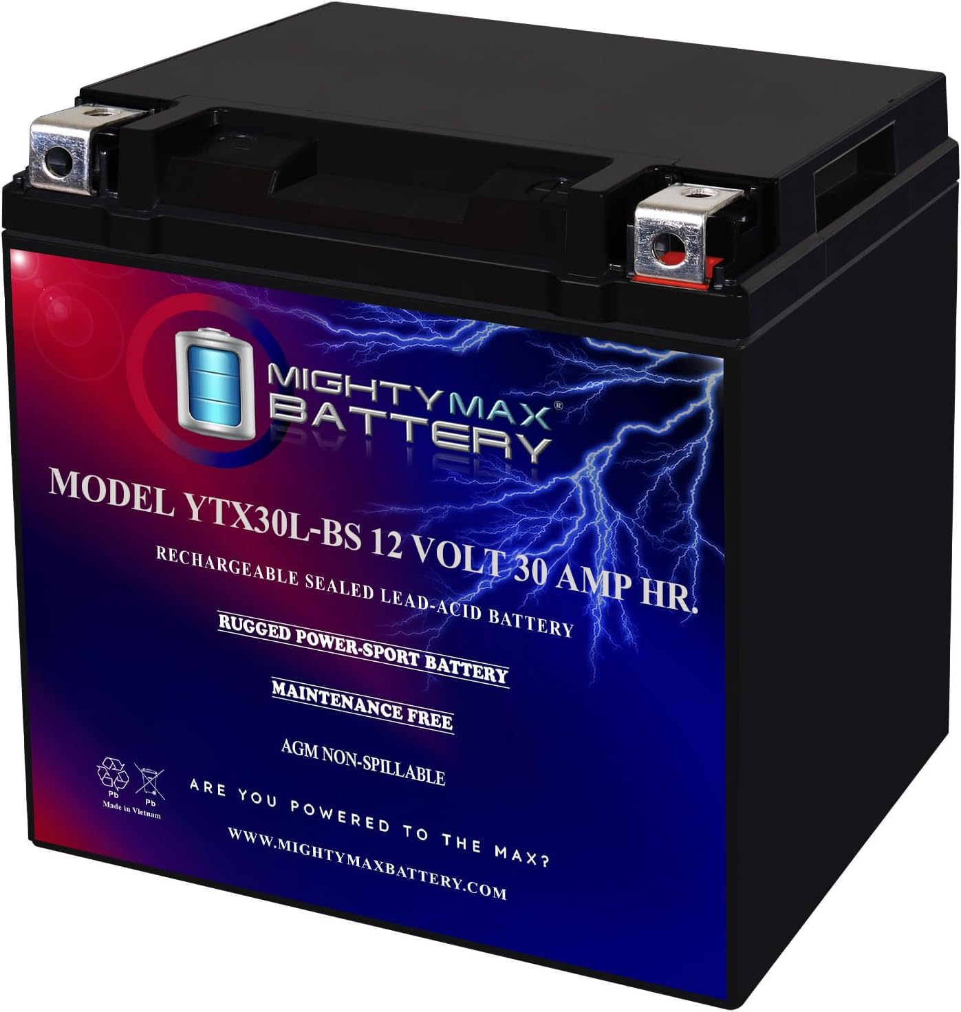 Mighty Max Battery YTX30L-BS - Reliable 12V 30AH Motorcycle Battery