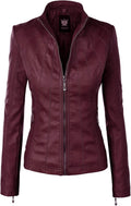 Women's Faux Leather Moto Biker Jacket with Removable (Style LDGG)