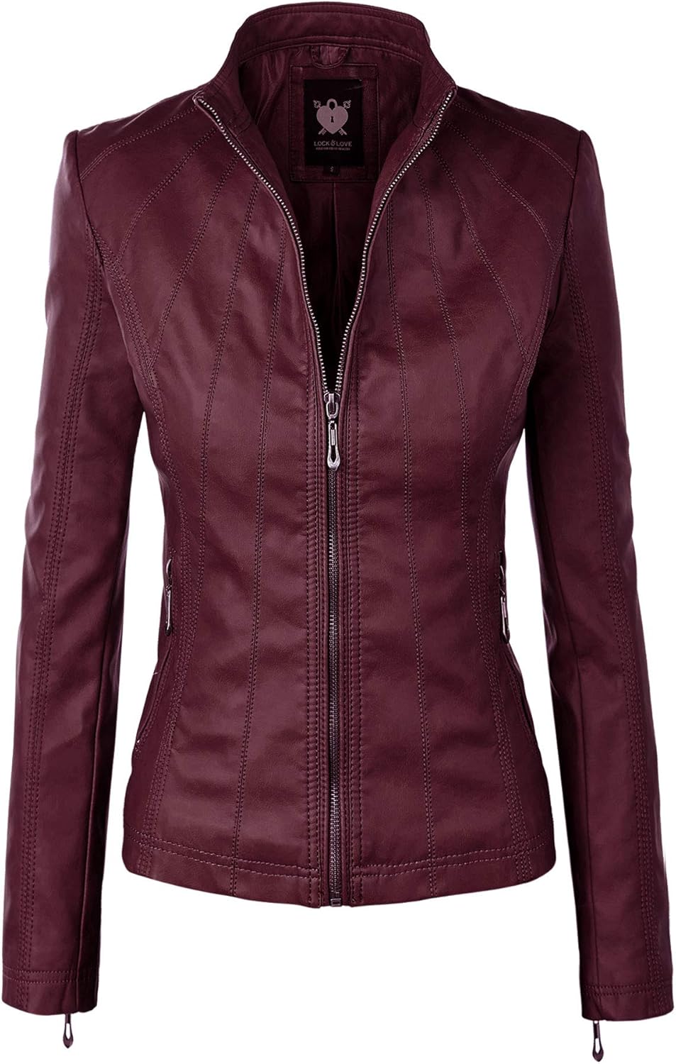 Stylish Faux Leather Moto Biker Jacket with Removable Hood