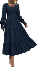 Fall Dresses for Women Long Sleeve Smocked Maxi Dress - Flowy Comfort