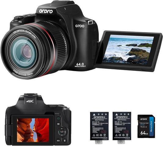 ORDRO 4K Camera: 12X Optical Zoom, WiFi, Flip Screen