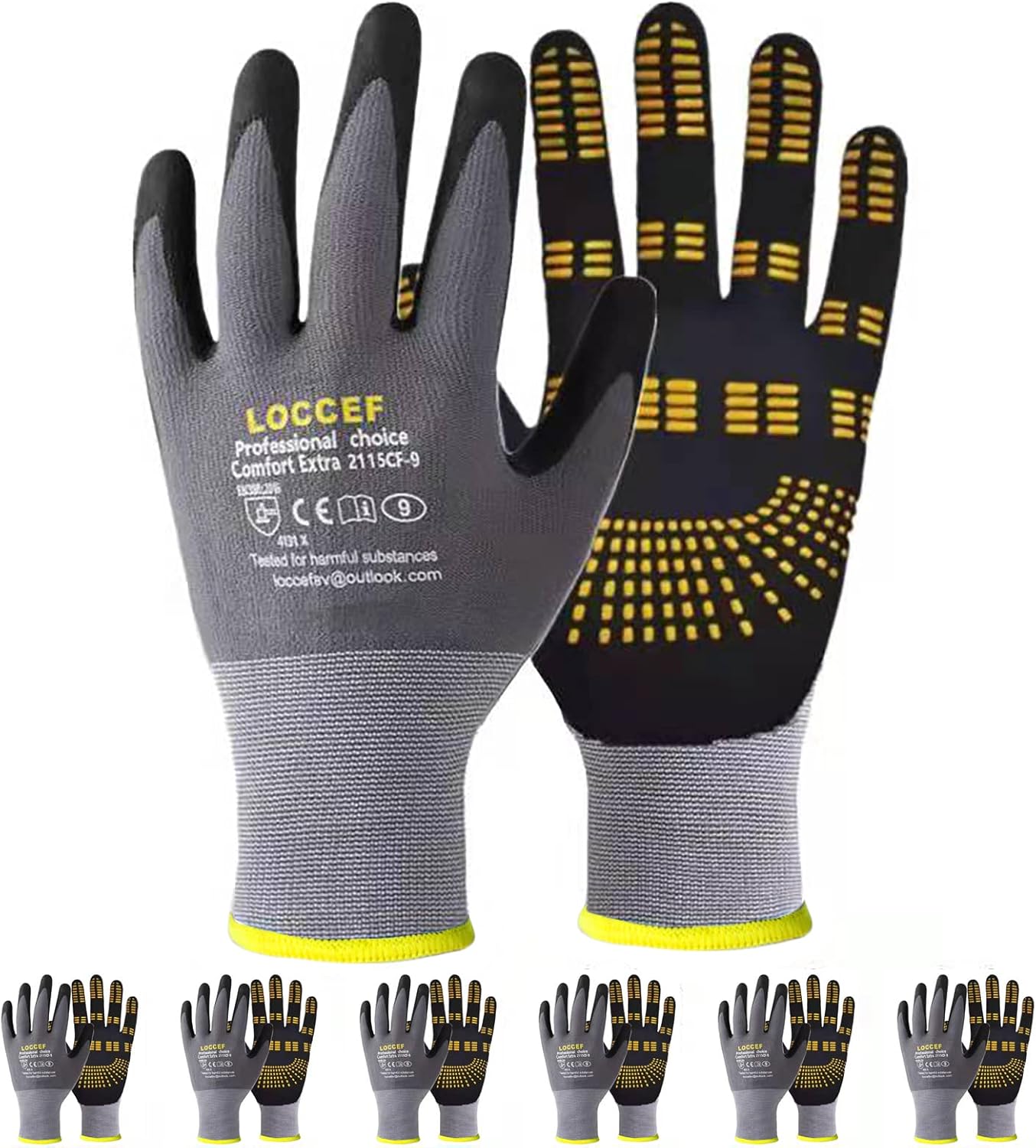 6 Pairs MicroFoam Nitrile Safety Gloves, Tacky Dot Grip