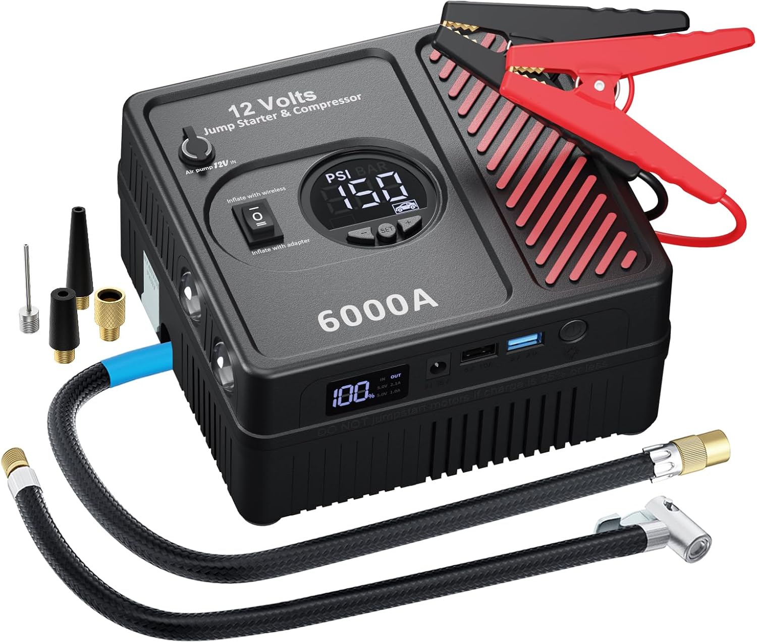 6000Amp Car Jump Starter with Air Compressor for Heavy Duty