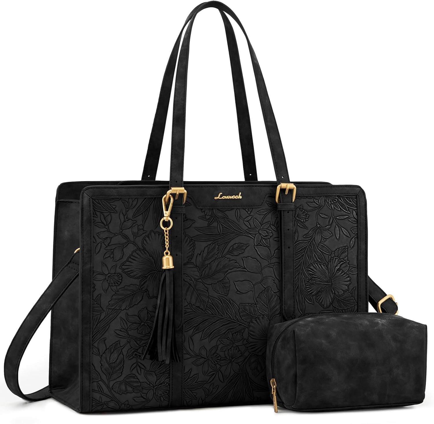 LOVEVOOK Vintage Leather Laptop Tote Bag for Women 15.6 in