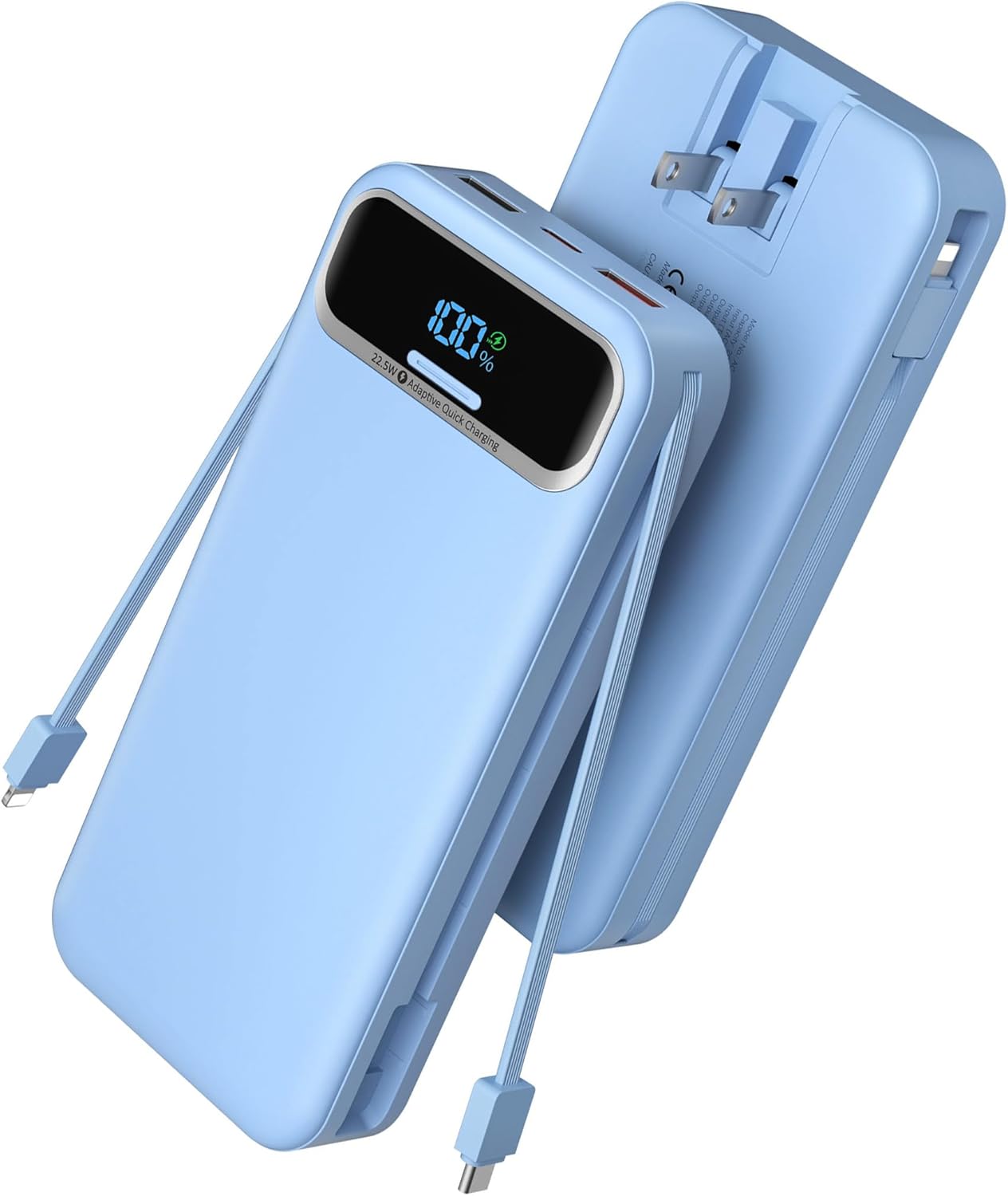 Portable Charger Power Bank with Built-in Cables and AC Plug