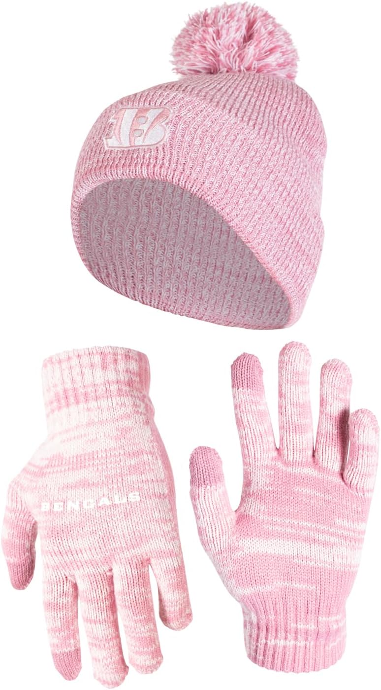 Ultra Game NFL Womens Mens Pink Marl Beanie and Gloves Set