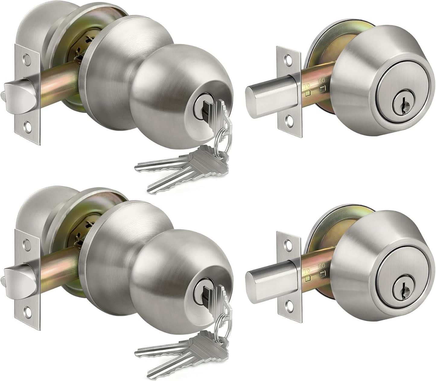 Keyed Alike Entry Door Knobs and Deadbolts Combo Set for Security