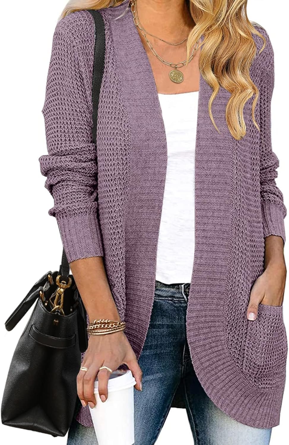 ZESICA Women's Long Sleeve Open Front Casual Knit Cardigan