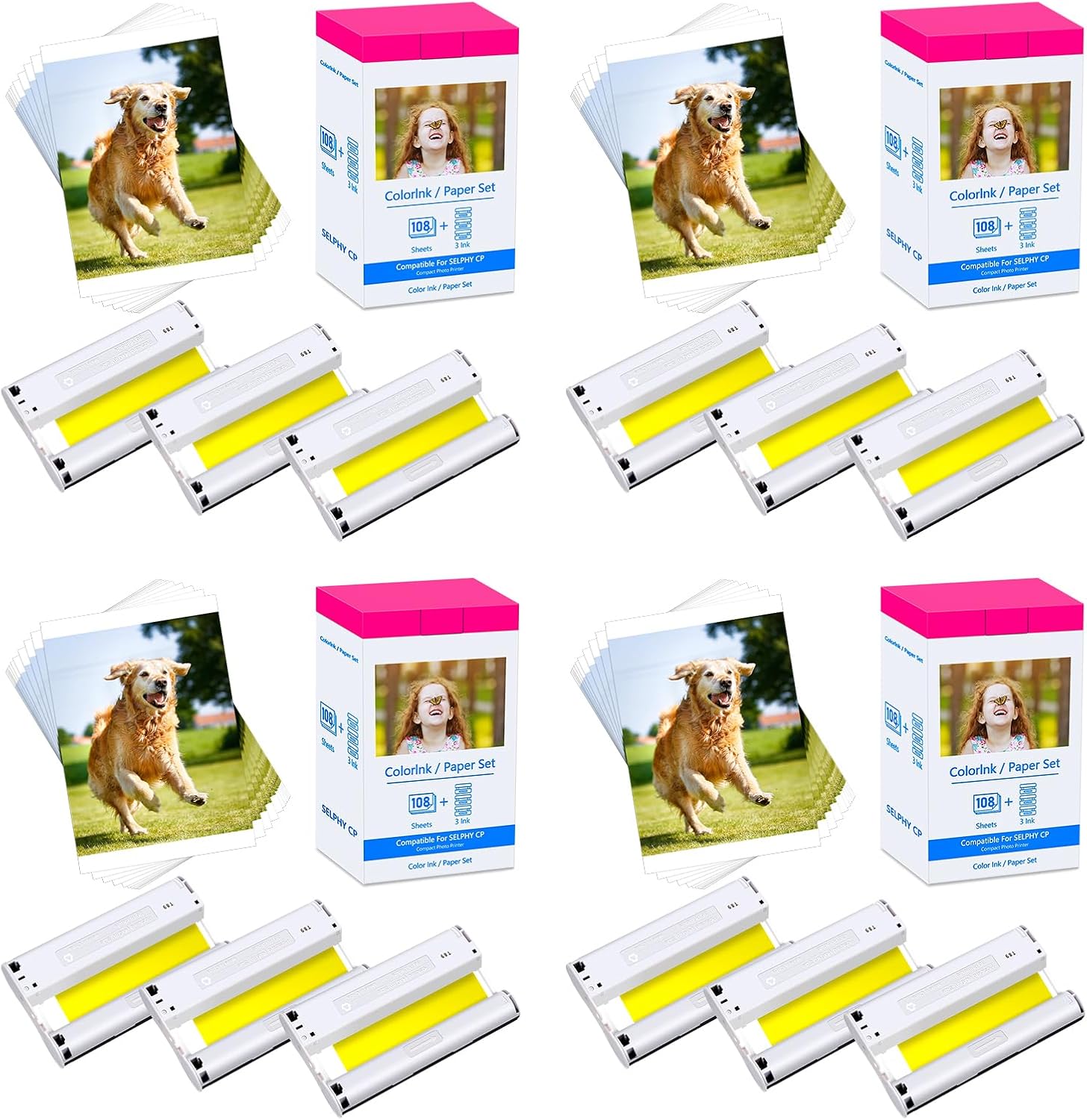 4 Pack Compatible for Canon Selphy CP1500 Ink and Paper Set