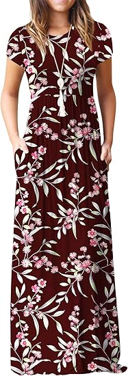 GRECERELLE Women's Short Sleeve Maxi Dresses with Pockets