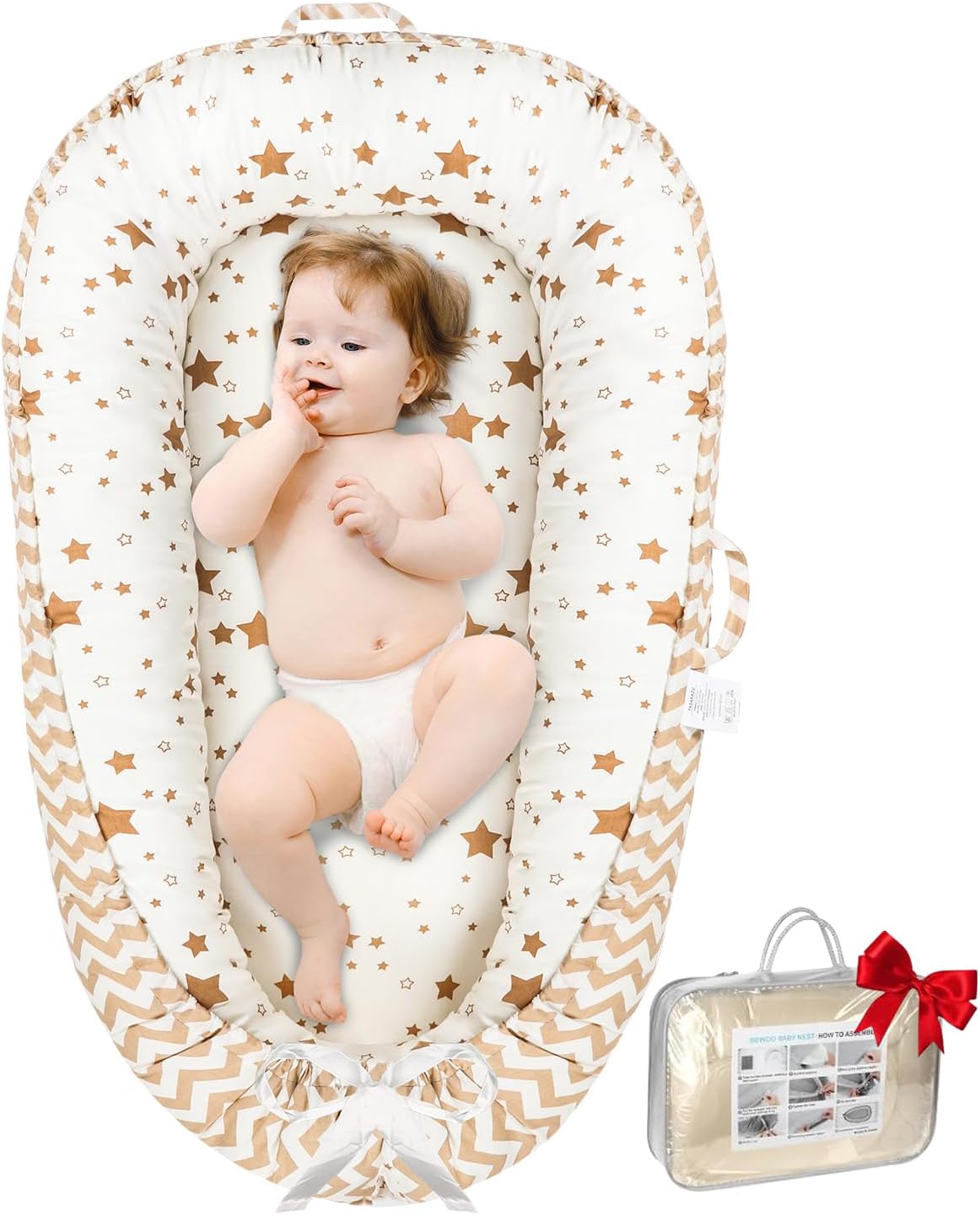 Baby Lounger for Newborns - Soft Cotton Cover & Portable Design