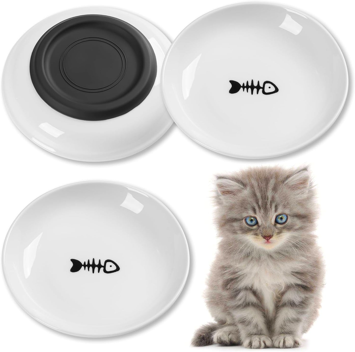 Whisker-Friendly Ceramic Cat Bowls, Pack of 3