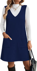 Women's Sweater Vest Dress V Neck Sleeveless - Pocketed Fall Style