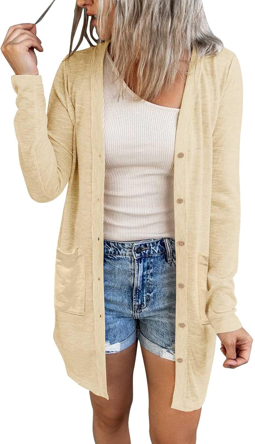 Lightweight Open Front Cardigan for Women with Pockets