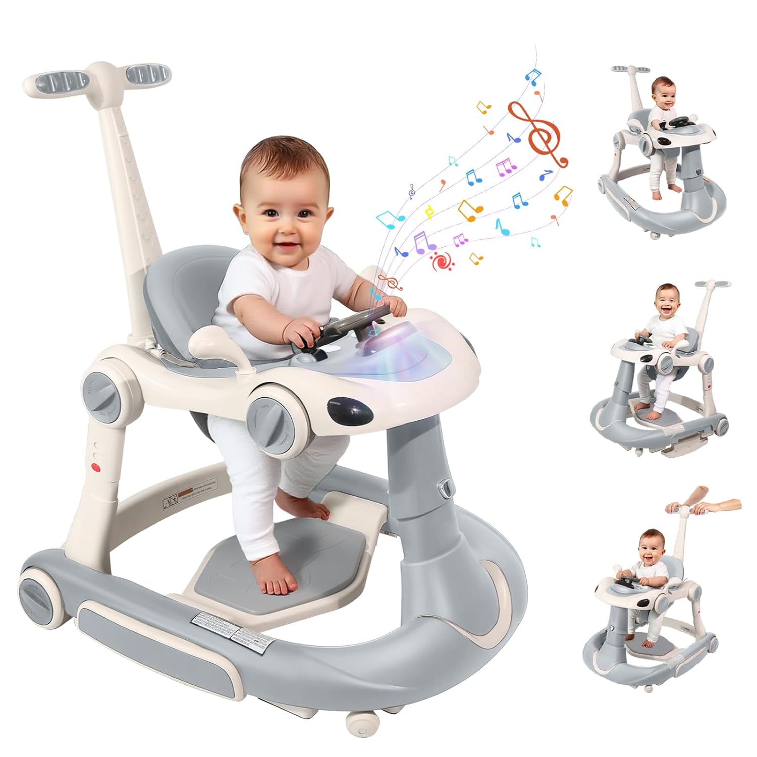 4-in-1 Baby Walker with Wheels for Boys and Girls, Grey