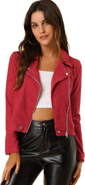 Allegra K Women's Short Faux Suede Biker Jacket - Soft, Lightweight