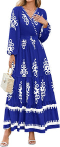 Boho Floral Maxi Dress - Flowy V Neck Wedding Guest Dress