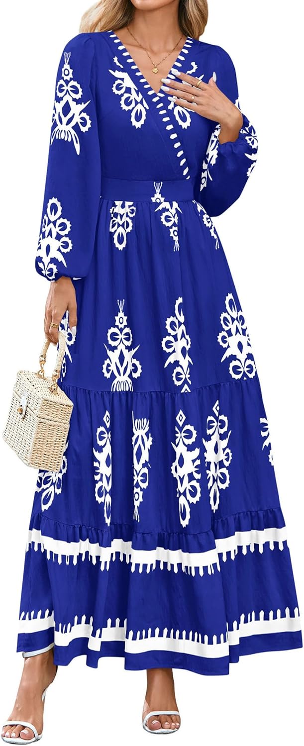 PRETTYGARDEN Women's Boho Floral Long Sleeve Maxi Dress