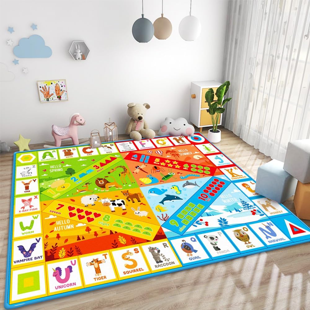 Educational ABC Play Mats for Kids - Non Slip Tummy Time Mat