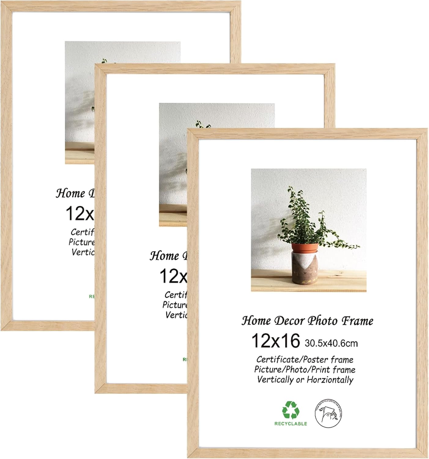 12x16 Oak Wood Picture Frames 3 Pack for Wall Hanging Decor