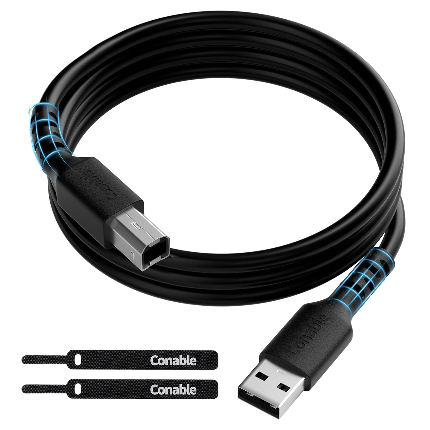 High Speed 8ft USB Printer Cable - Compatible with HP, Canon, Epson - Includes 2 Cable Ties