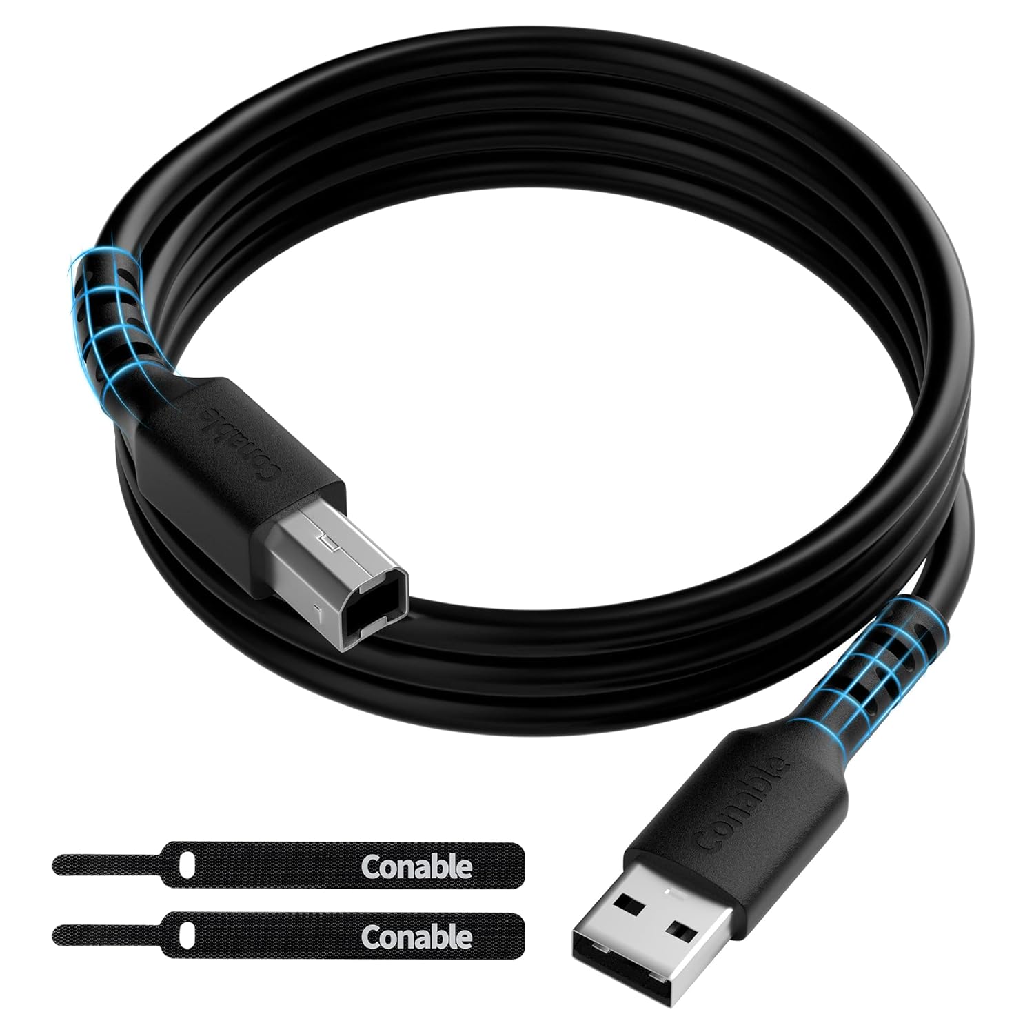 High Speed 8ft USB Printer Cable - Compatible with HP, Canon, Epson - Includes 2 Cable Ties