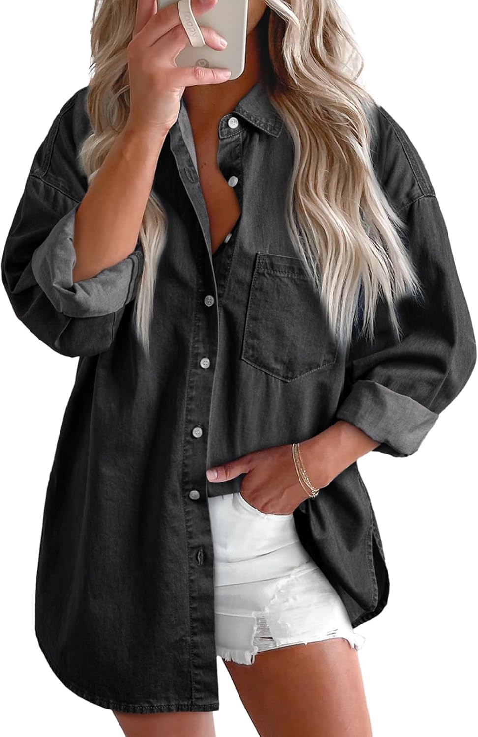 Astylish Women Denim Shirts Button Down Blouse for Casual Style