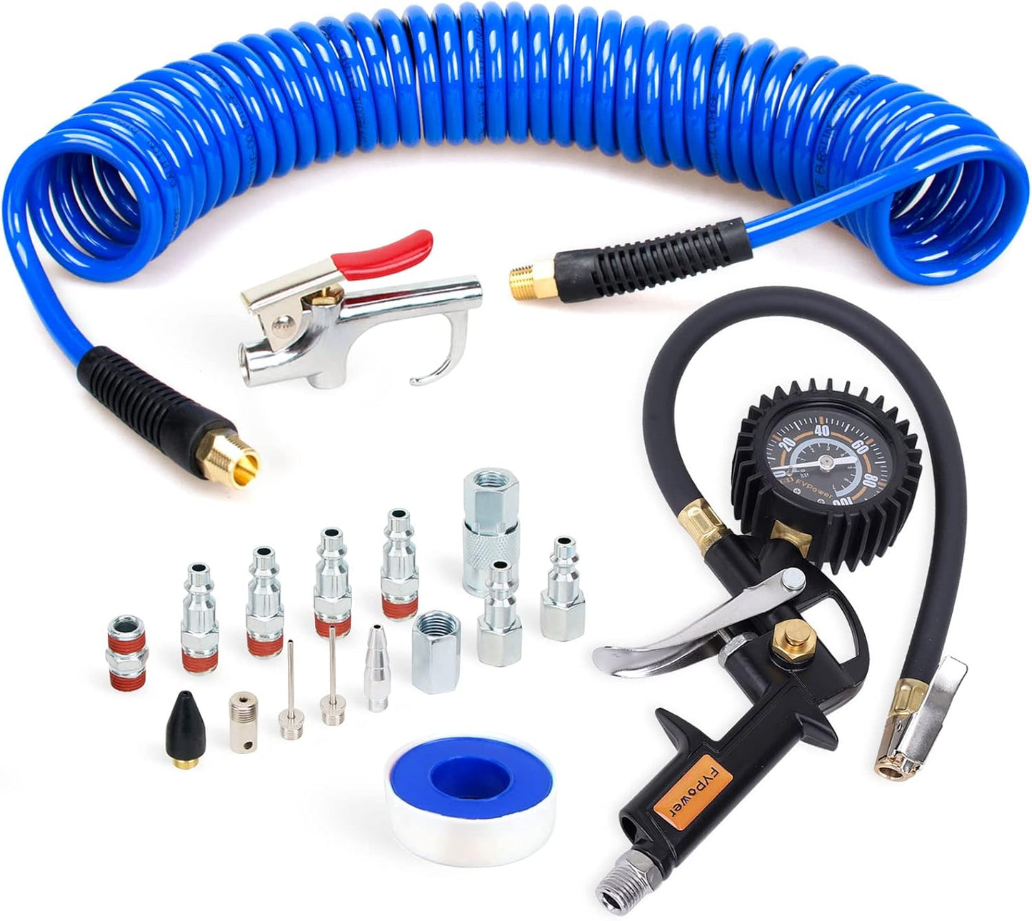 FYPower 18pc Air Compressor Kit w/ Poly Hose & Tire Gauge