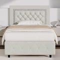 Twin Bed Frame with Diamond Tufted Headboard - Cream Elegance