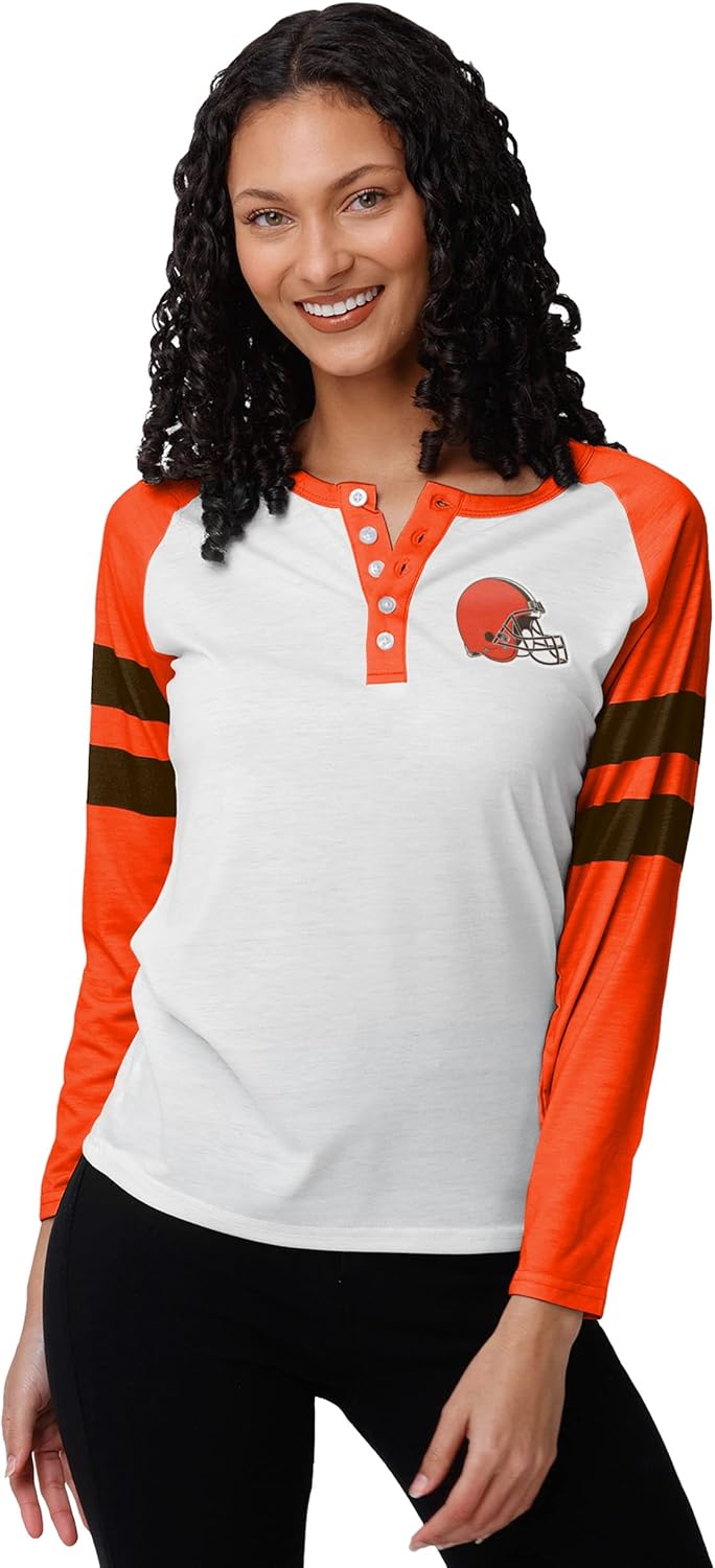 FOCO Women's NFL Team Logo Long Sleeve Henley Fashion Shirt