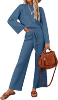 Women's 2 Piece Knit Lounge Set - Long Sleeve Pullover & Wide Leg