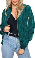Women's Bomber Jacket Casual Zip Up Lightweight Satin Coat