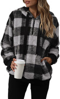 Womens Sherpa Fleece Quarter Zip Hoodie - Oversized Cozy Pullover