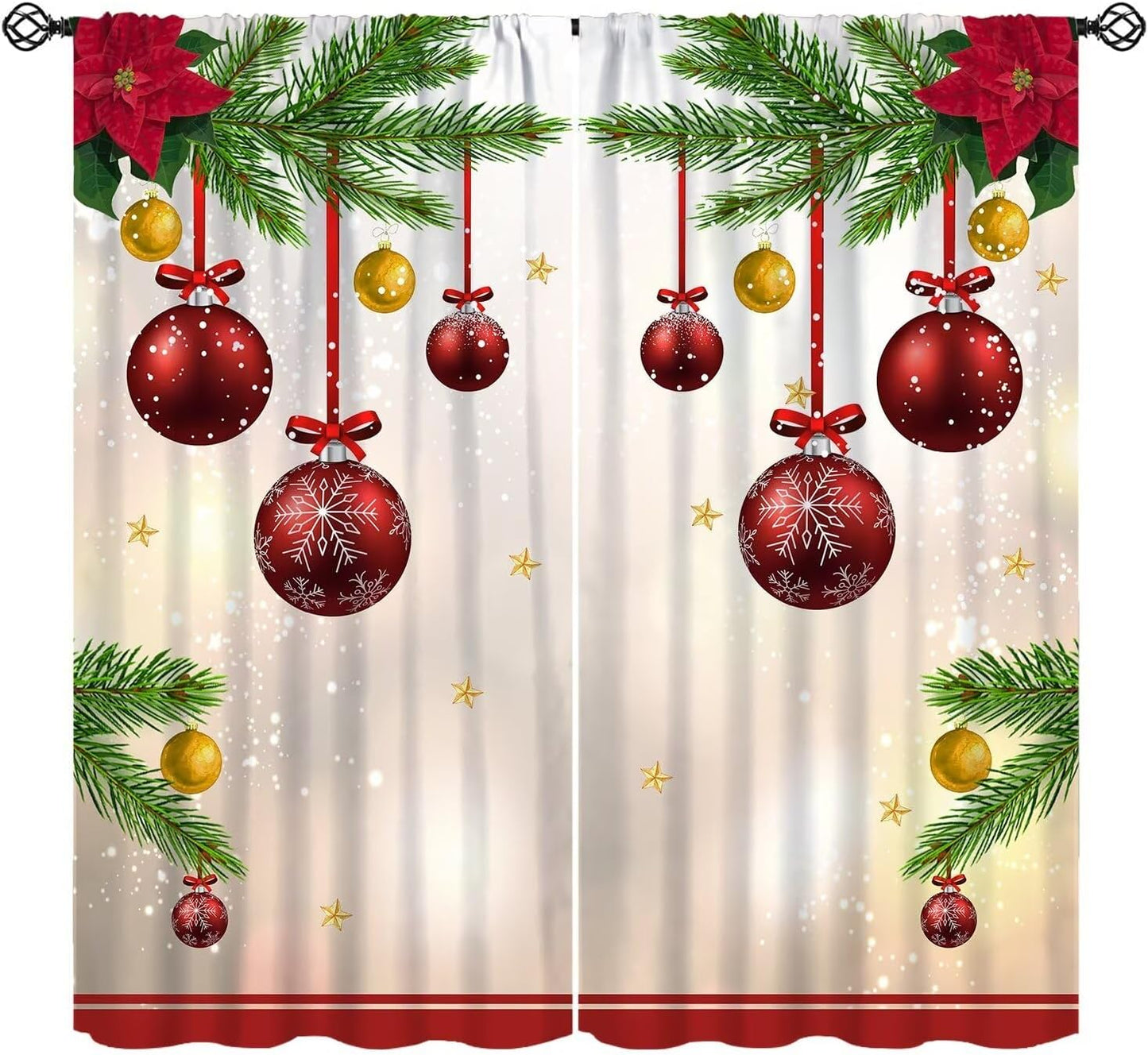 Merry Xmas Glitter Snowflake Curtains - Festive Holiday Decor